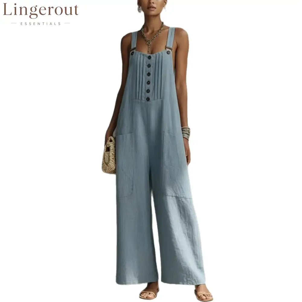 2026 European And American Cross-Border Women’S Independent Station Popular Woven Button Sleeveless Wide-Leg Pants