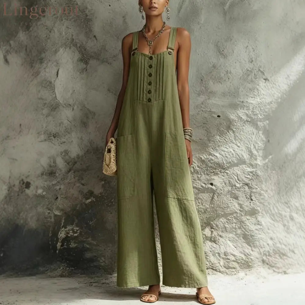 2026 European And American Cross-Border Women’S Independent Station Popular Woven Button Sleeveless Wide-Leg Pants
