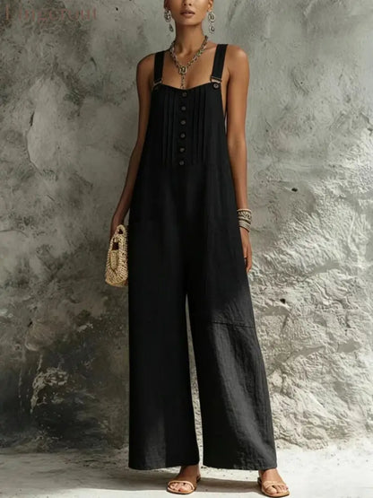 2026 European And American Cross-Border Women’S Independent Station Popular Woven Button Sleeveless Wide-Leg Pants