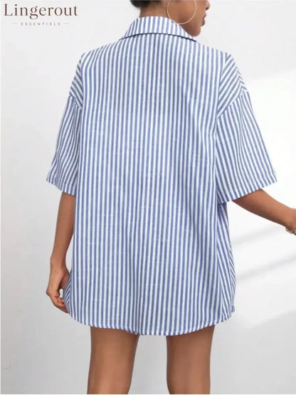 Caitlin Striped Button Up Shirt and Shorts Set