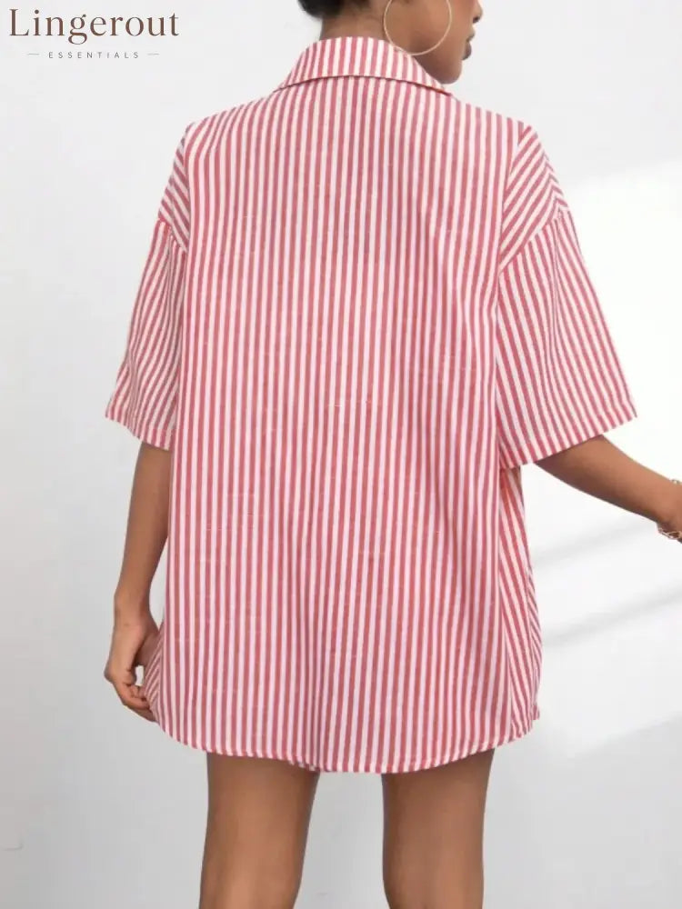 Caitlin Striped Button Up Shirt and Shorts Set
