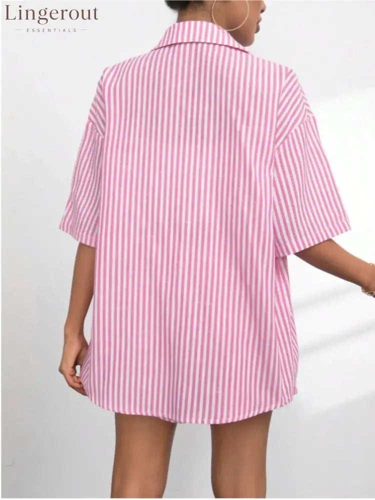 Caitlin Striped Button Up Shirt and Shorts Set