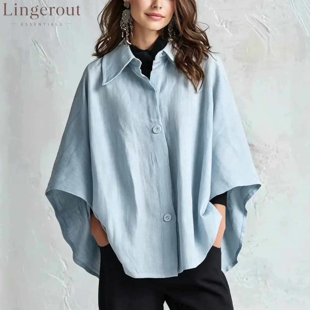 2026 European And American Spring And Autumn Silhouette Linen Shawl Shirt Multi-Color Lazy Style Flesh-Covering Top