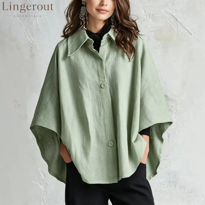 2026 European And American Spring And Autumn Silhouette Linen Shawl Shirt Multi-Color Lazy Style Flesh-Covering Top