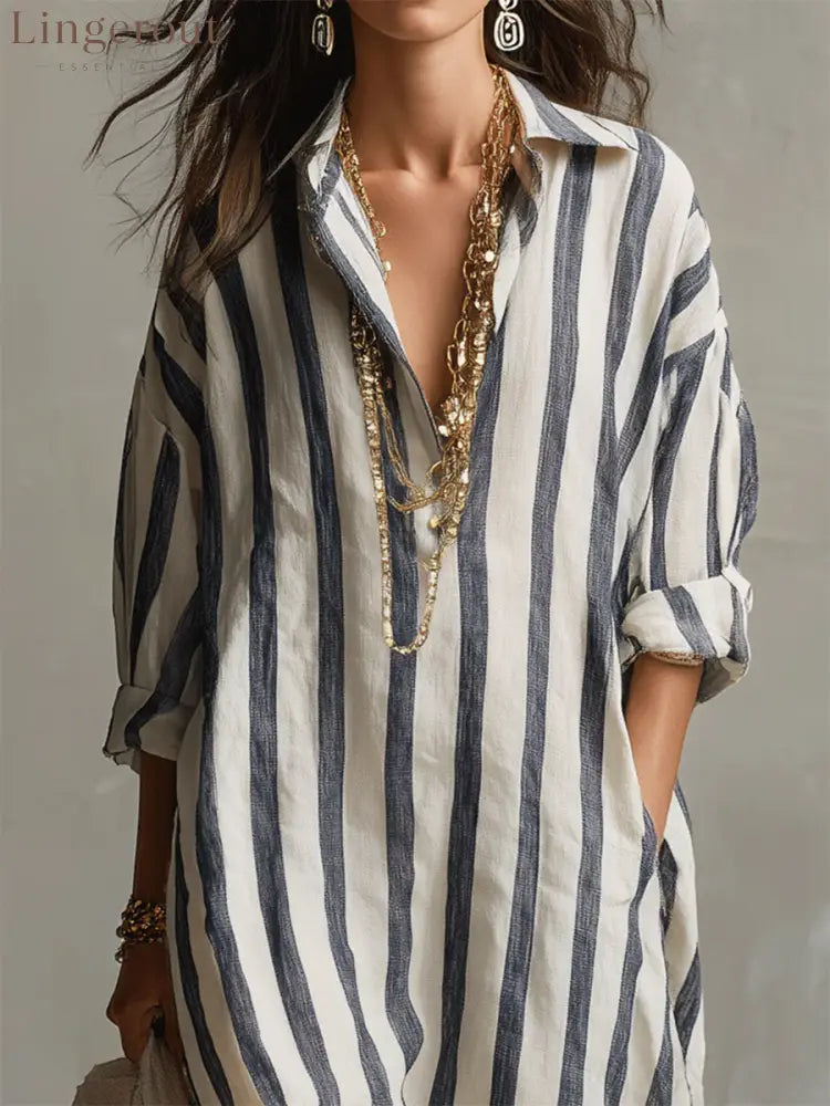 Casual And Cozy Striped Linen-cotton Dress