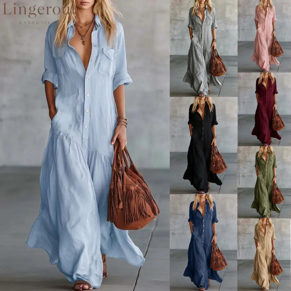 Casual Beach Vacation Chambray Dress