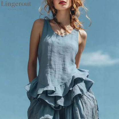 Casual Fashion Sleeveless Hem Ruffled Top