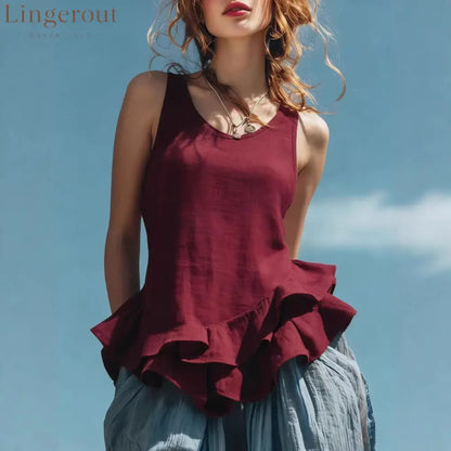 Casual Fashion Sleeveless Hem Ruffled Top