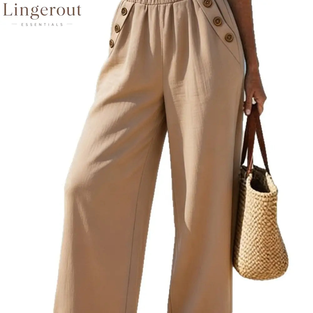 Casual High Waist Button Wide Leg Pants