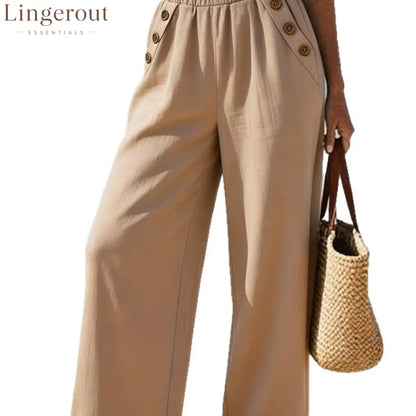 Casual High Waist Button Wide Leg Pants