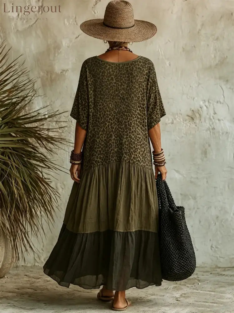 Casual Leopard-print Spliced Dress