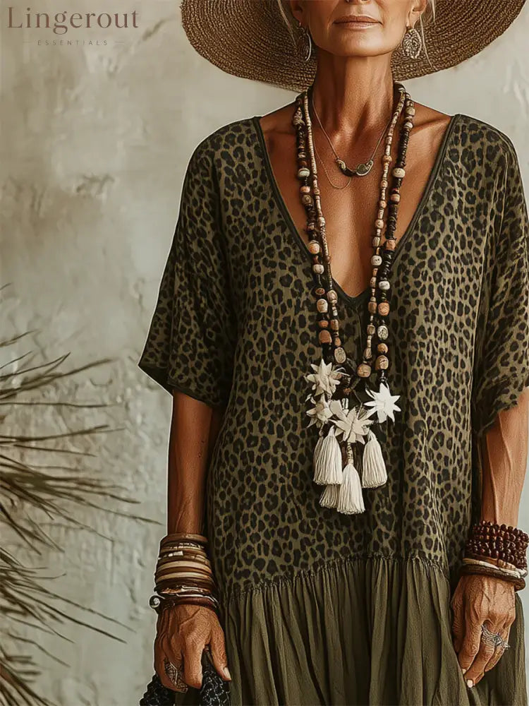 Casual Leopard-print Spliced Dress