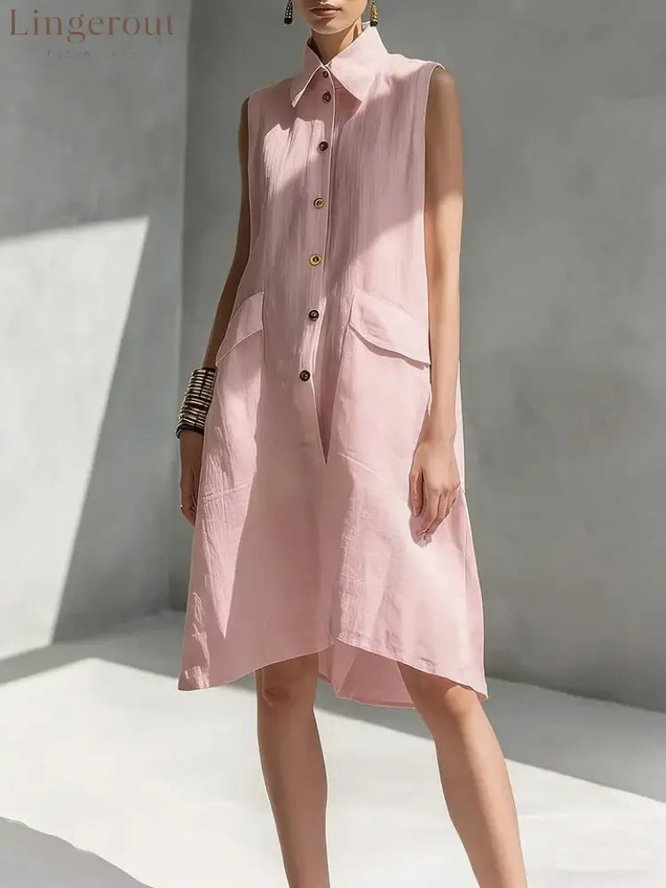 Casual Loose Fit Midi Dress for Women (Multi-Color) - Pink / S