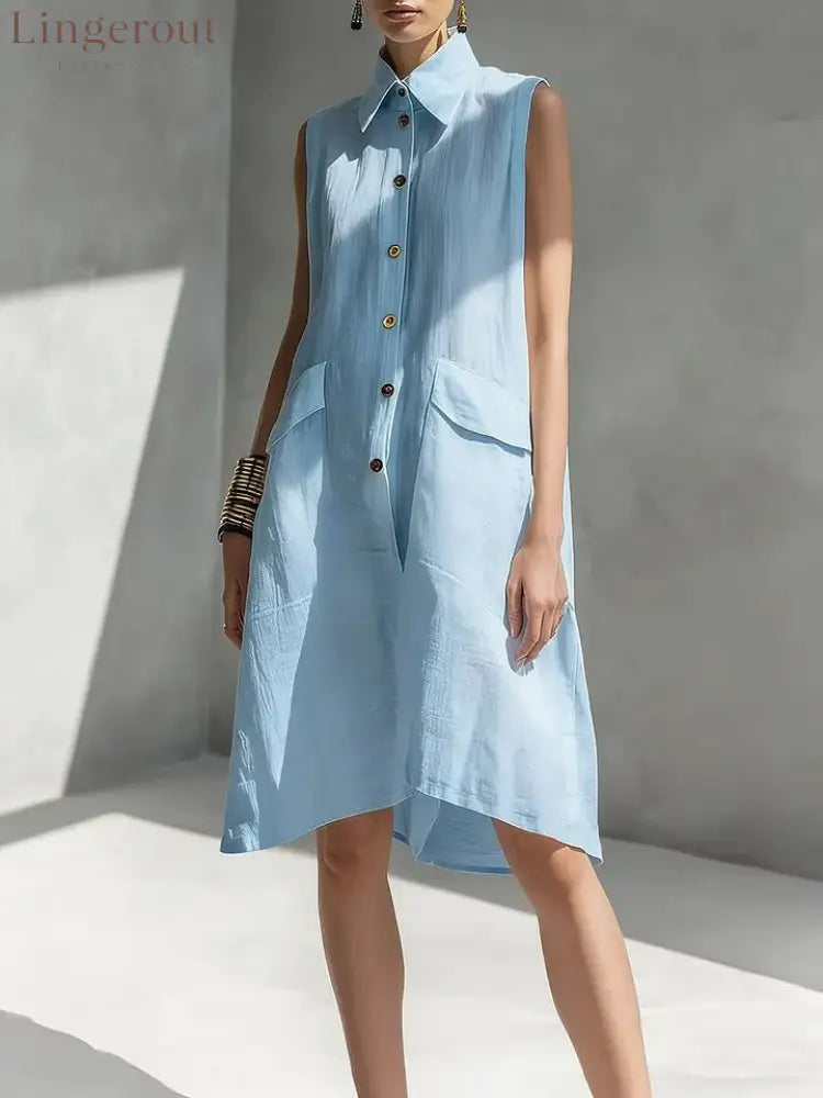 Casual Loose Fit Midi Dress for Women (Multi-Color) - Sky blue / S