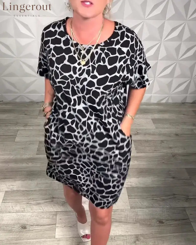 Casual Printed Crew Neck Dress