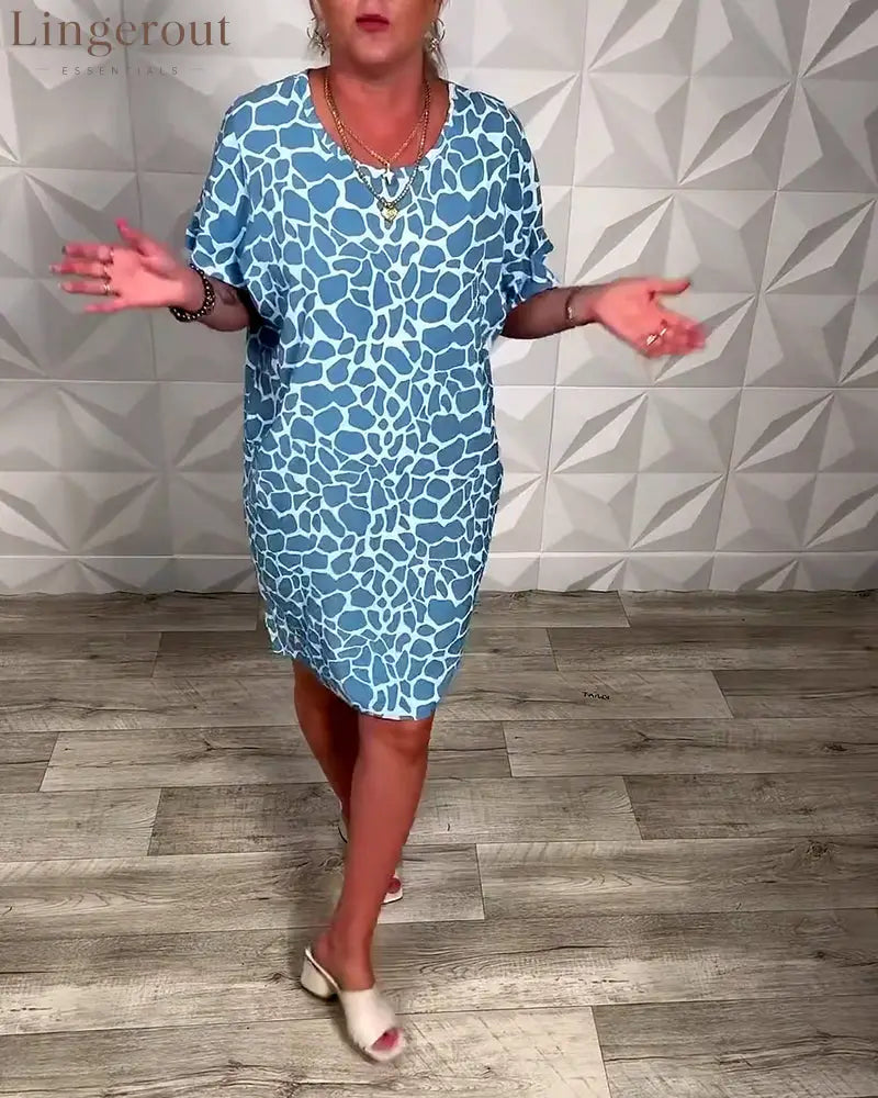 Casual Printed Crew Neck Dress
