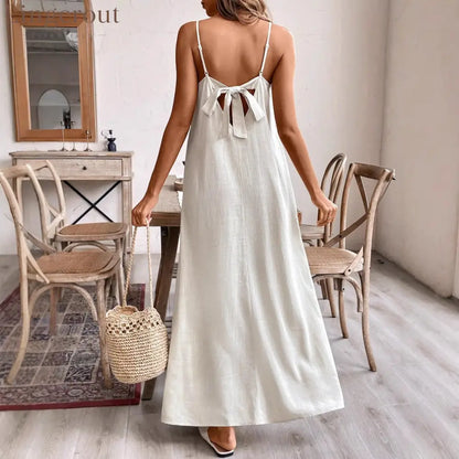 Casual Relaxed Fit Sleeveless Linen Midi Maxi Dress