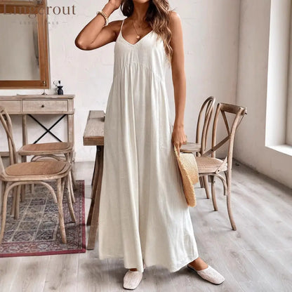 Casual Relaxed Fit Sleeveless Linen Midi Maxi Dress