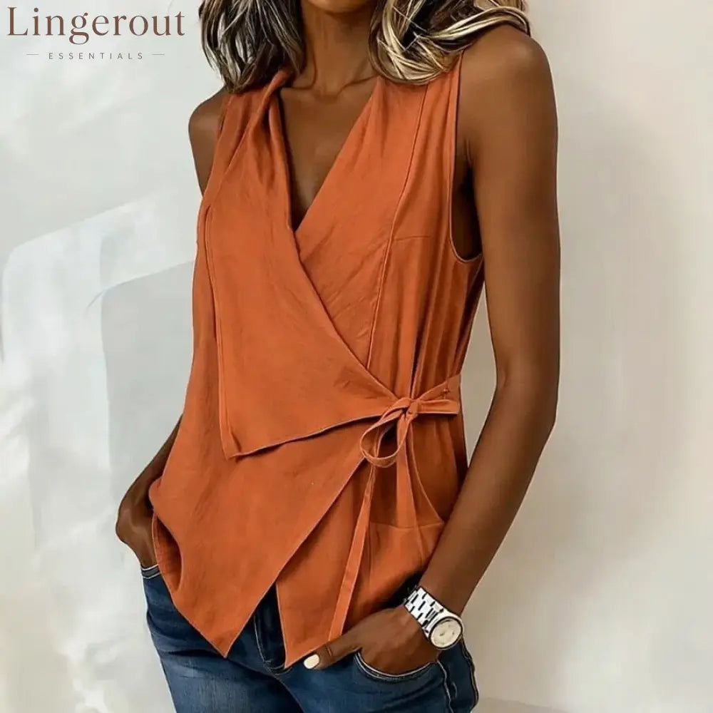 Casual Tie Waist Asymmetrical Top