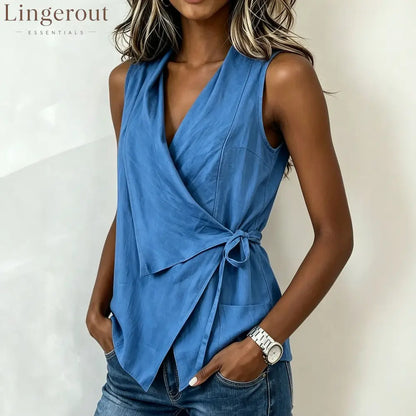 Casual Tie Waist Asymmetrical Top