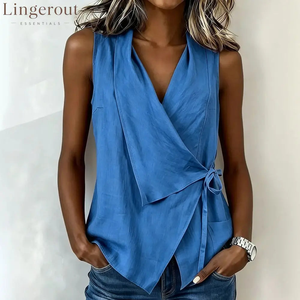 Casual Tie Waist Asymmetrical Top
