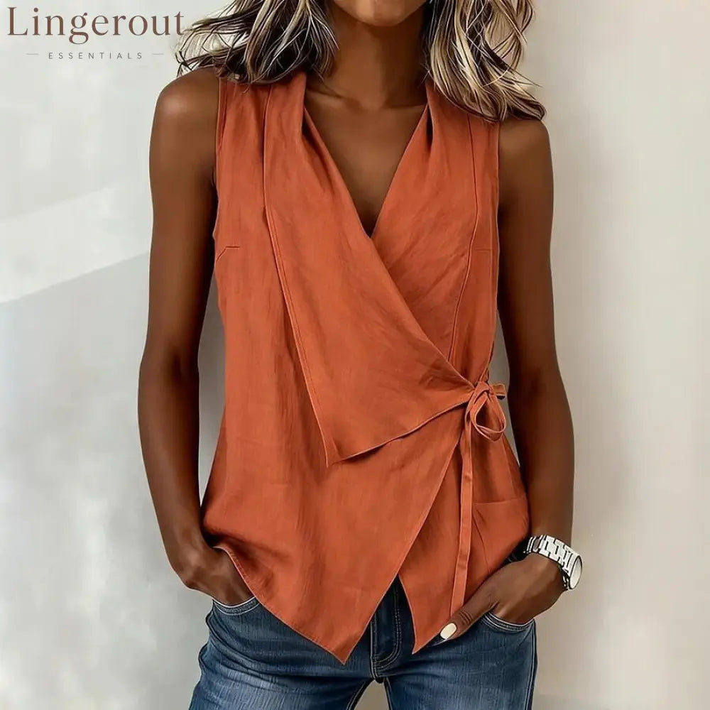 Casual Tie Waist Asymmetrical Top