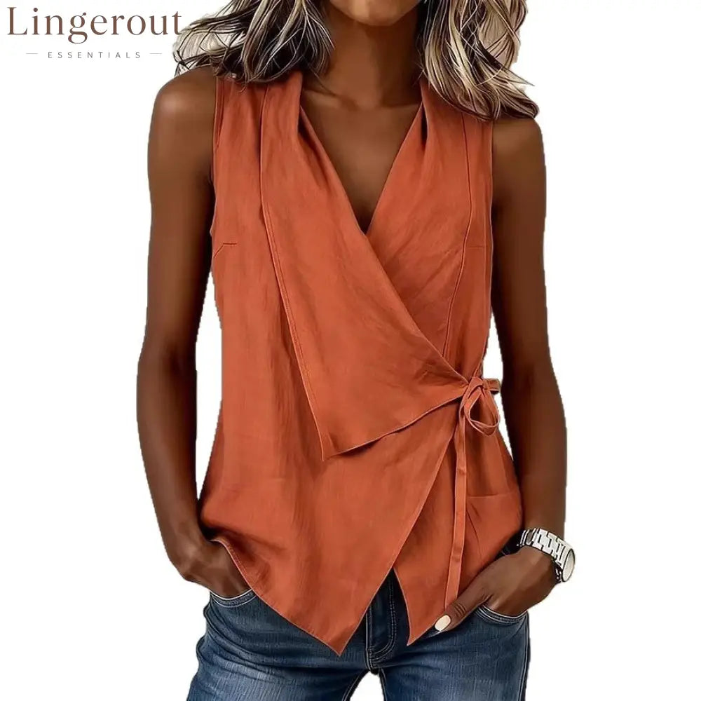Casual Tie Waist Asymmetrical Top