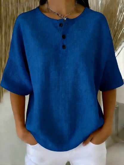 Casual Waffle Henry Collar Sweatshirt - Navy / S
