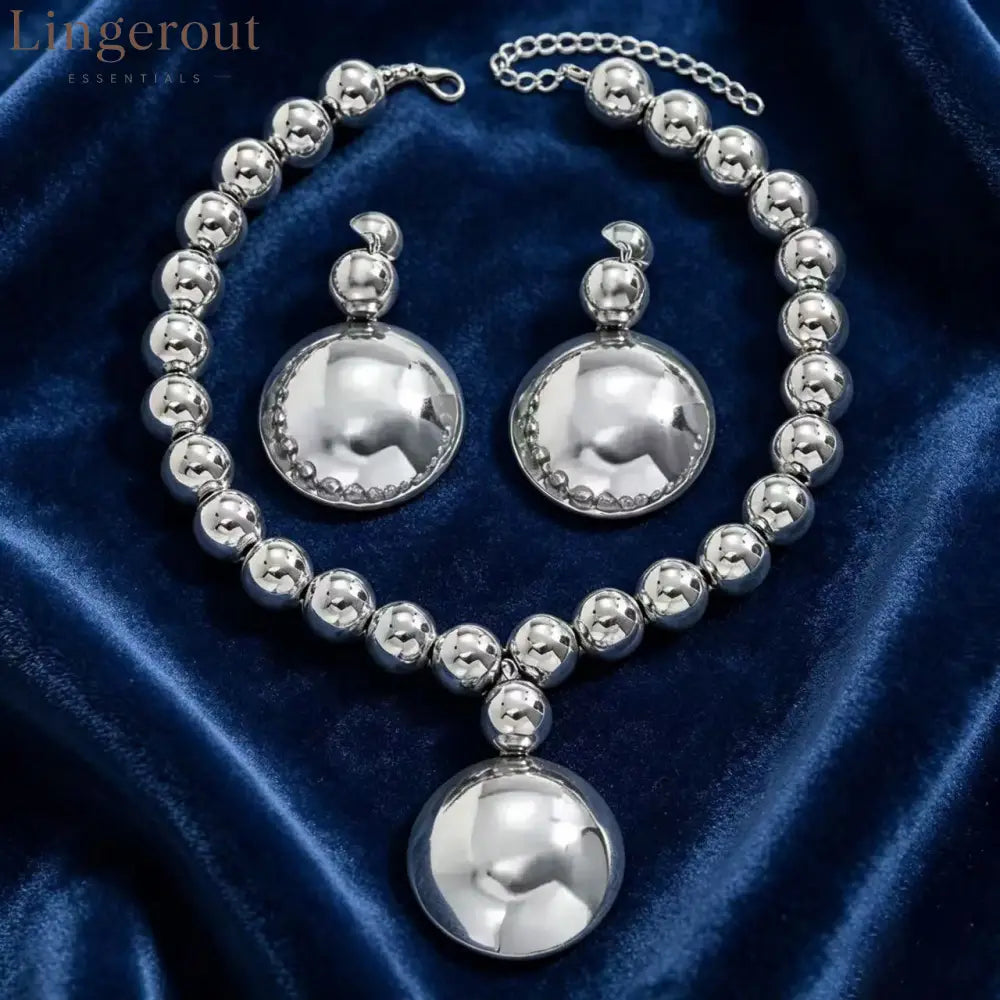 Chunky Round Ball Jewelry 2-Piece Set | Statement Beaded Choker & Triple Ball Drop Earrings