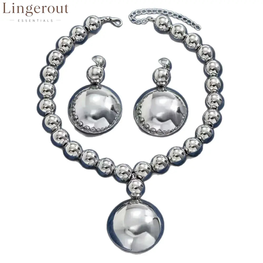 Chunky Round Ball Jewelry 2-Piece Set | Statement Beaded Choker & Triple Ball Drop Earrings