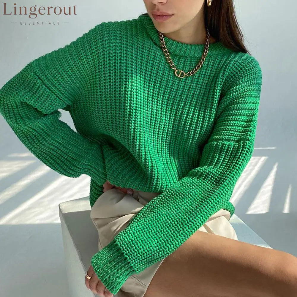 Chunky Waffle Knit Crewneck Sweater