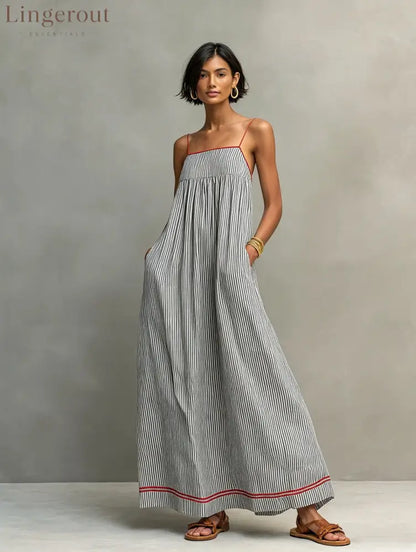 Coastal Resort Wear Loose Long Dress - Grey / S