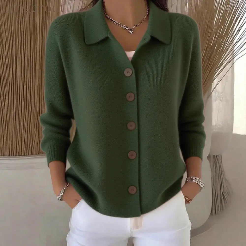 Collar Wooden Button Knit Cardigan