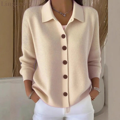 Collar Wooden Button Knit Cardigan
