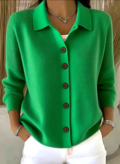 Collar Wooden Button Knit Cardigan