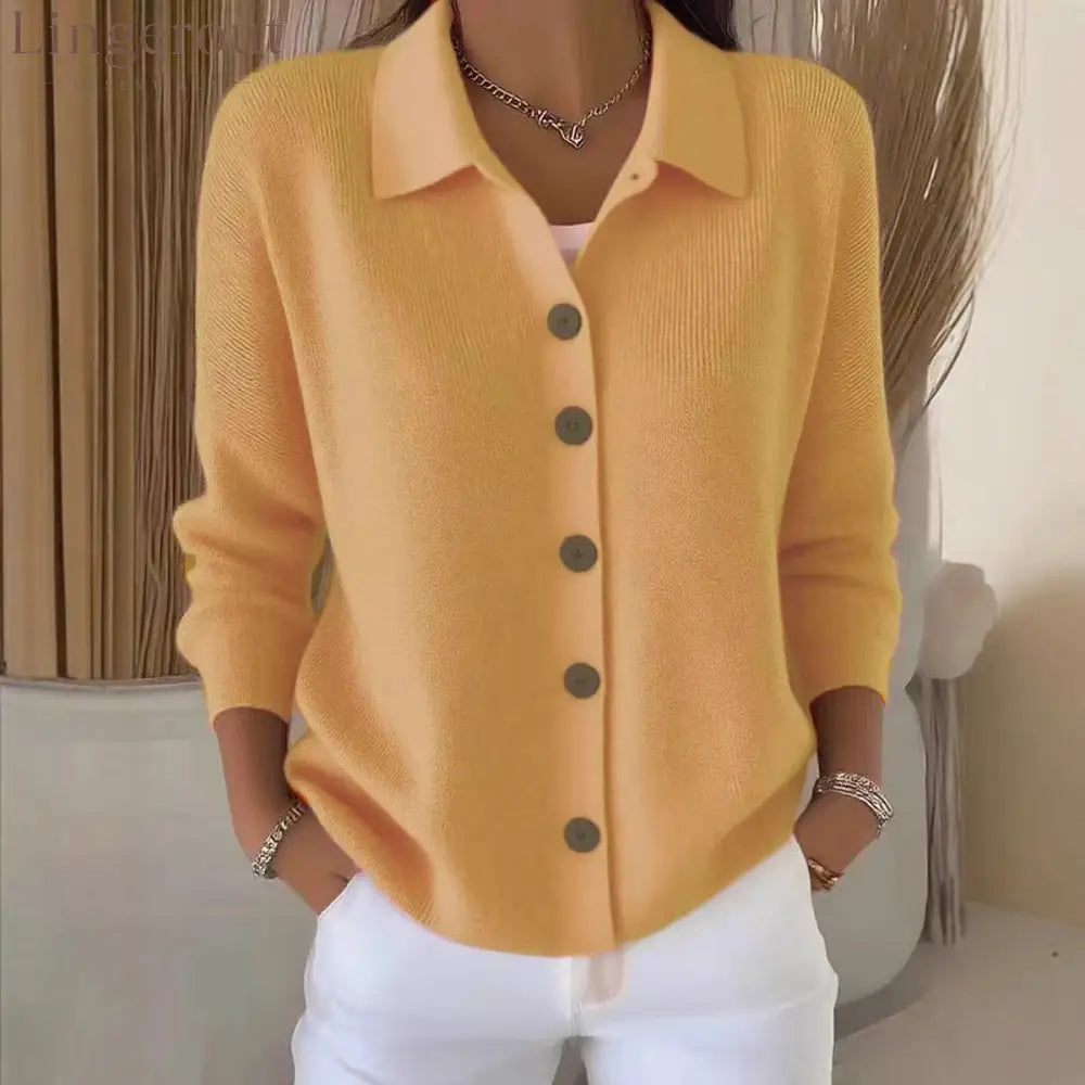 Collar Wooden Button Knit Cardigan