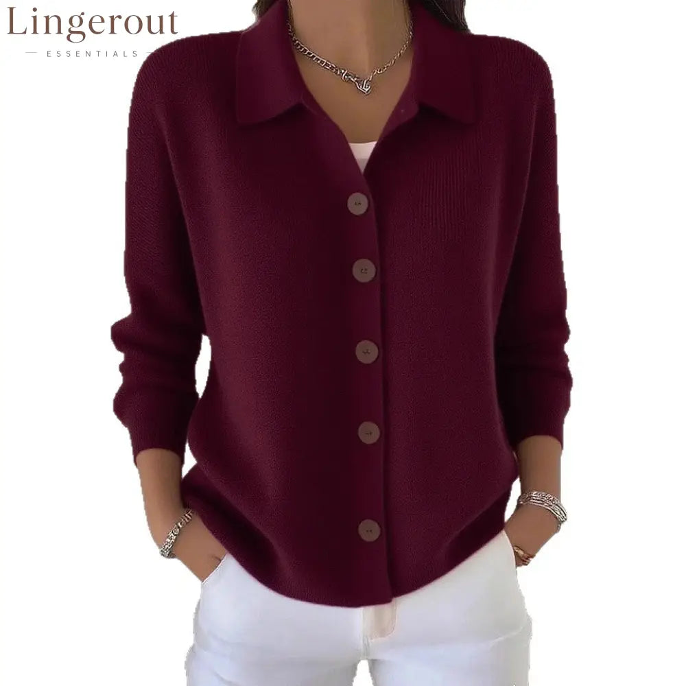Collar Wooden Button Knit Cardigan