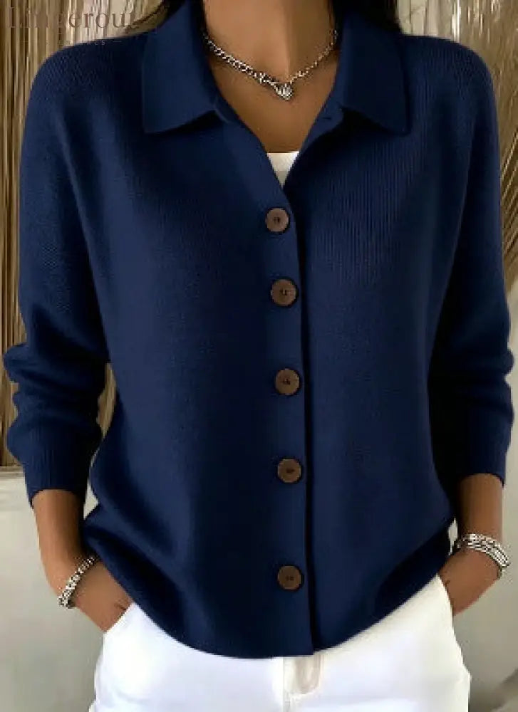 Collar Wooden Button Knit Cardigan
