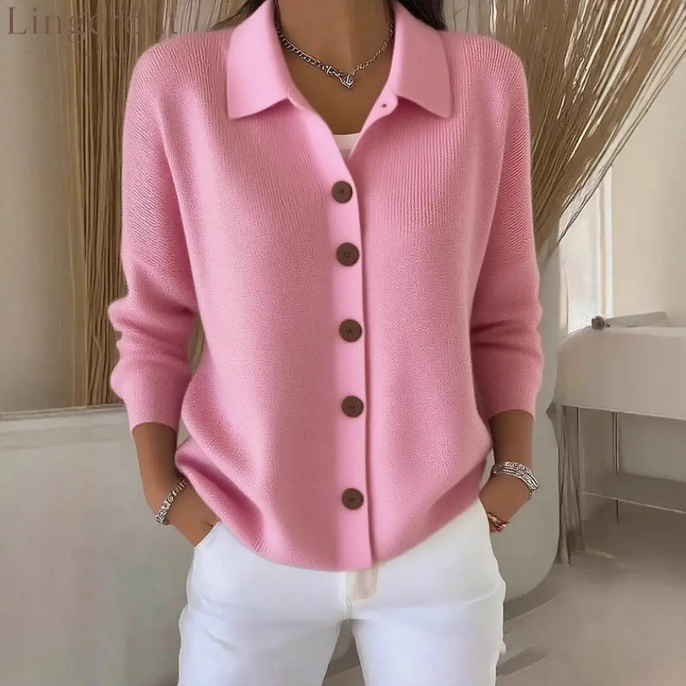 Collar Wooden Button Knit Cardigan