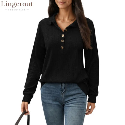 Collared Long Sleeve Button-Up Top with Textured Knit Design