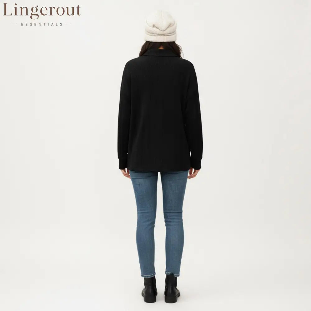 Collared Long Sleeve Button-Up Top with Textured Knit Design