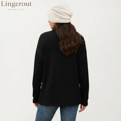 Collared Long Sleeve Button-Up Top with Textured Knit Design