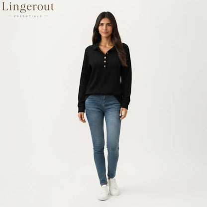 Collared Long Sleeve Button-Up Top with Textured Knit Design