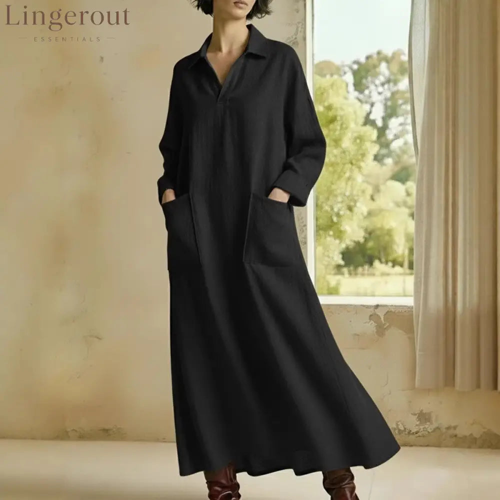 Collared Maxi Shirt Dress with Patch Pockets