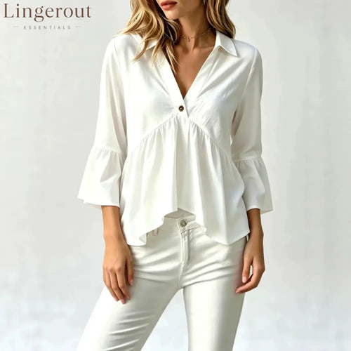 Collared V-Neck Peplum Blouse Top