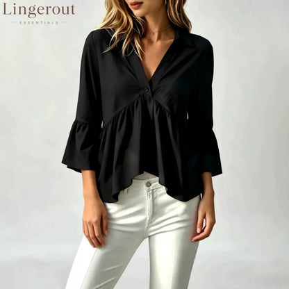 Collared V-Neck Peplum Blouse Top