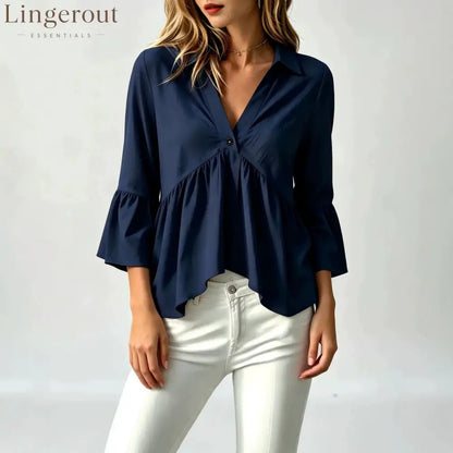 Collared V-Neck Peplum Blouse Top