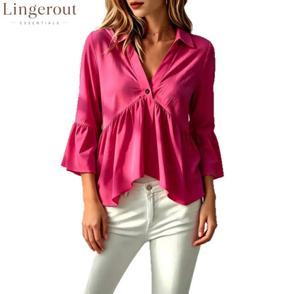 Collared V-Neck Peplum Blouse Top