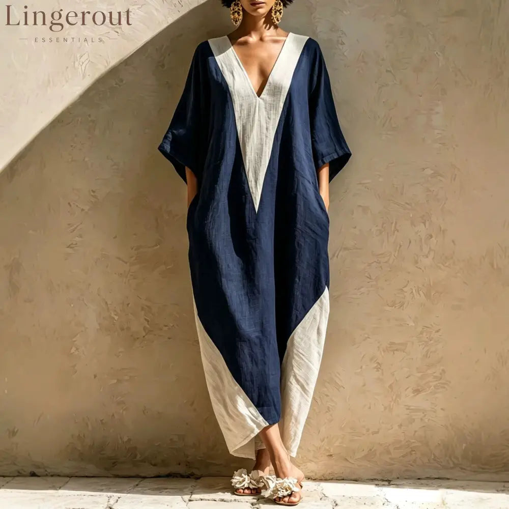 Color-Block Geometric Kaftan Maxi Dress