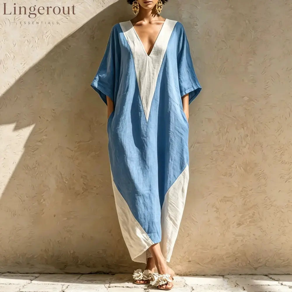 Color-Block Geometric Kaftan Maxi Dress